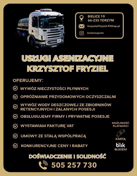 Uslugi asenizacyjne wywóz osadów ścieków szamba