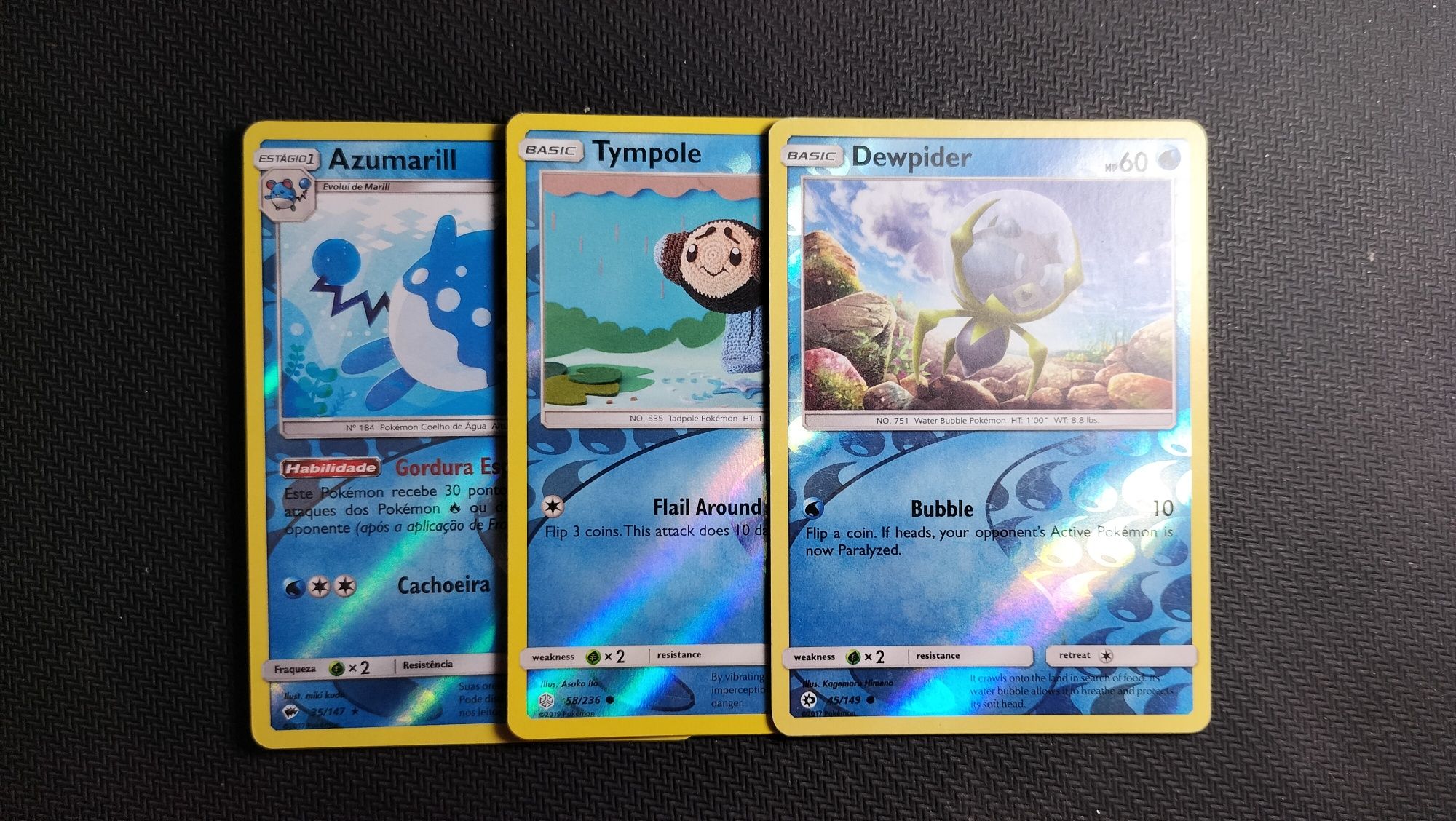 3 cartas Pokémon originais reverse foil