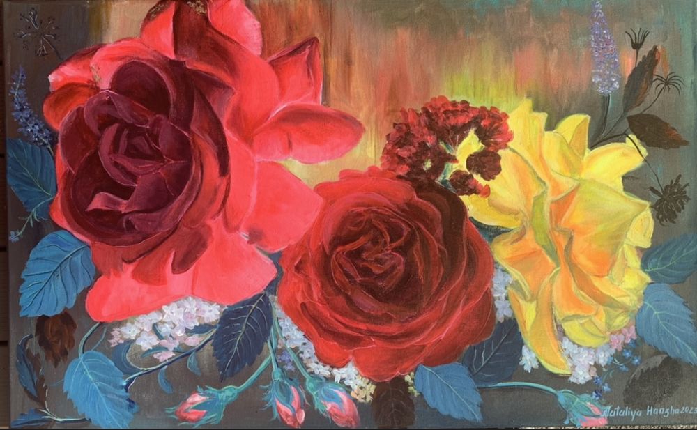 Pintura original artista Nataliya Hanzha “Rosas de setembro”