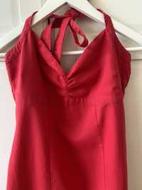 H&M, Sukienka długa, roz. 38, czerwona, len/bawełna