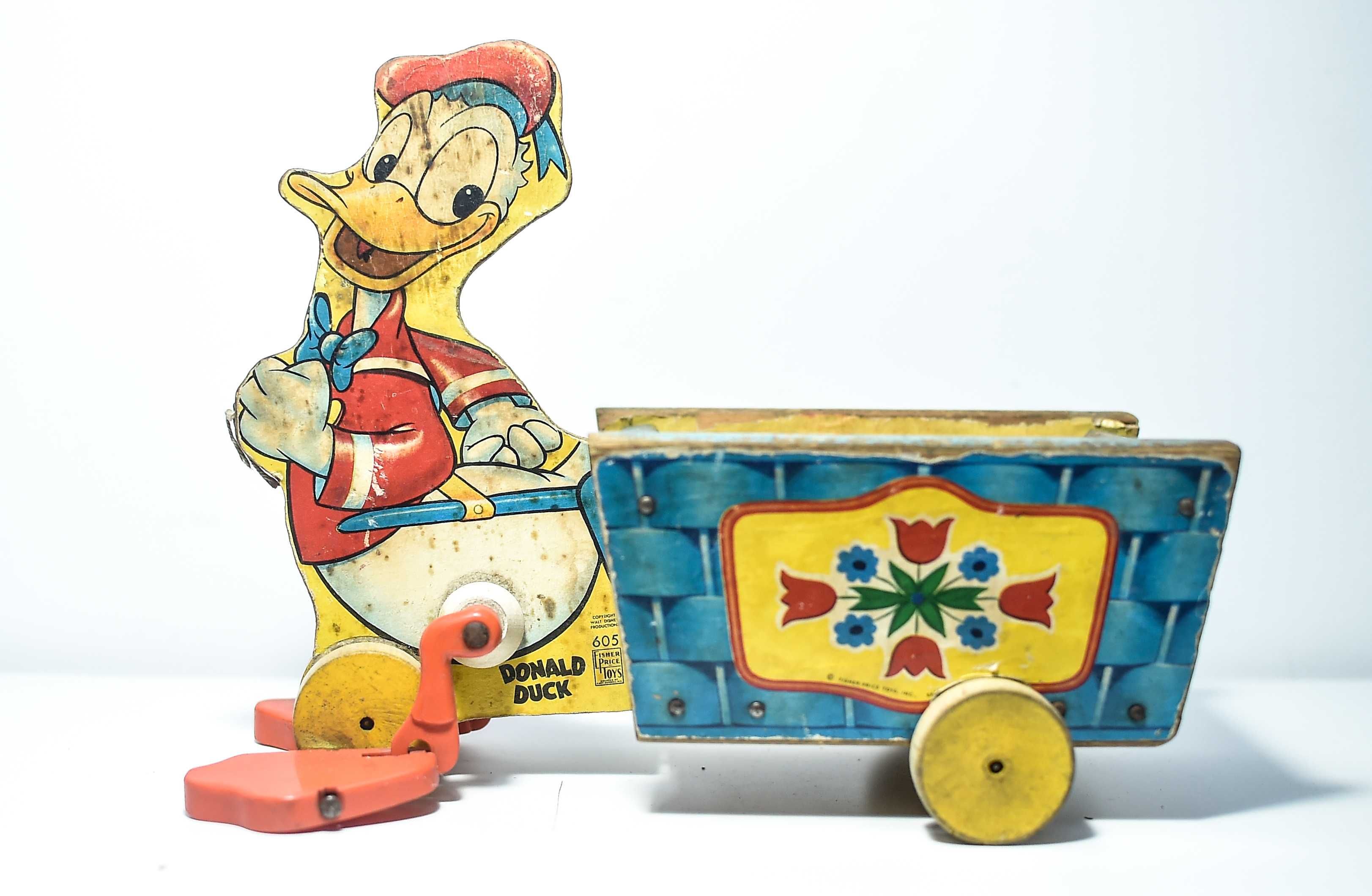 Stara Drewniana zabawka Fisher Price Donald Duck 1956