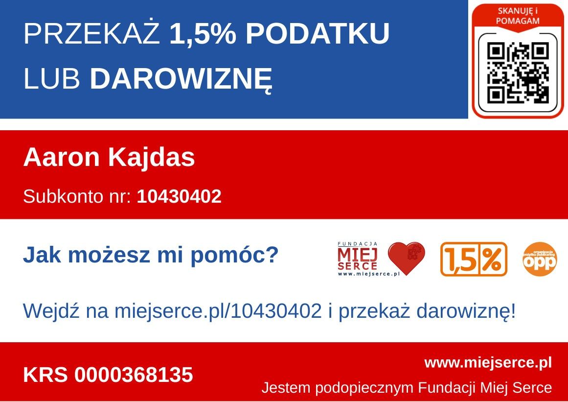 Przekaż 1,5% Podatku dla podopiecznego Fundacji Miej Serce