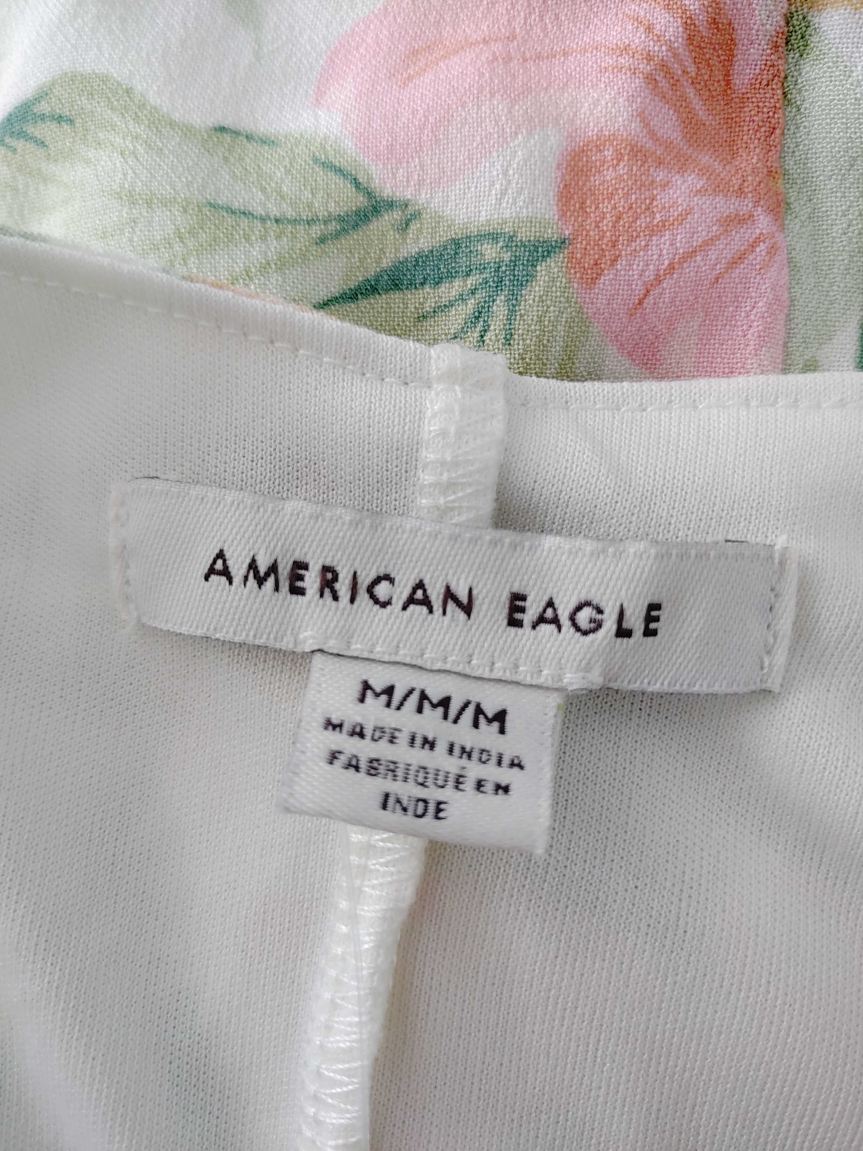 American Eagle jasna kremowa sukienka w kwiaty liście różowe letnia M
