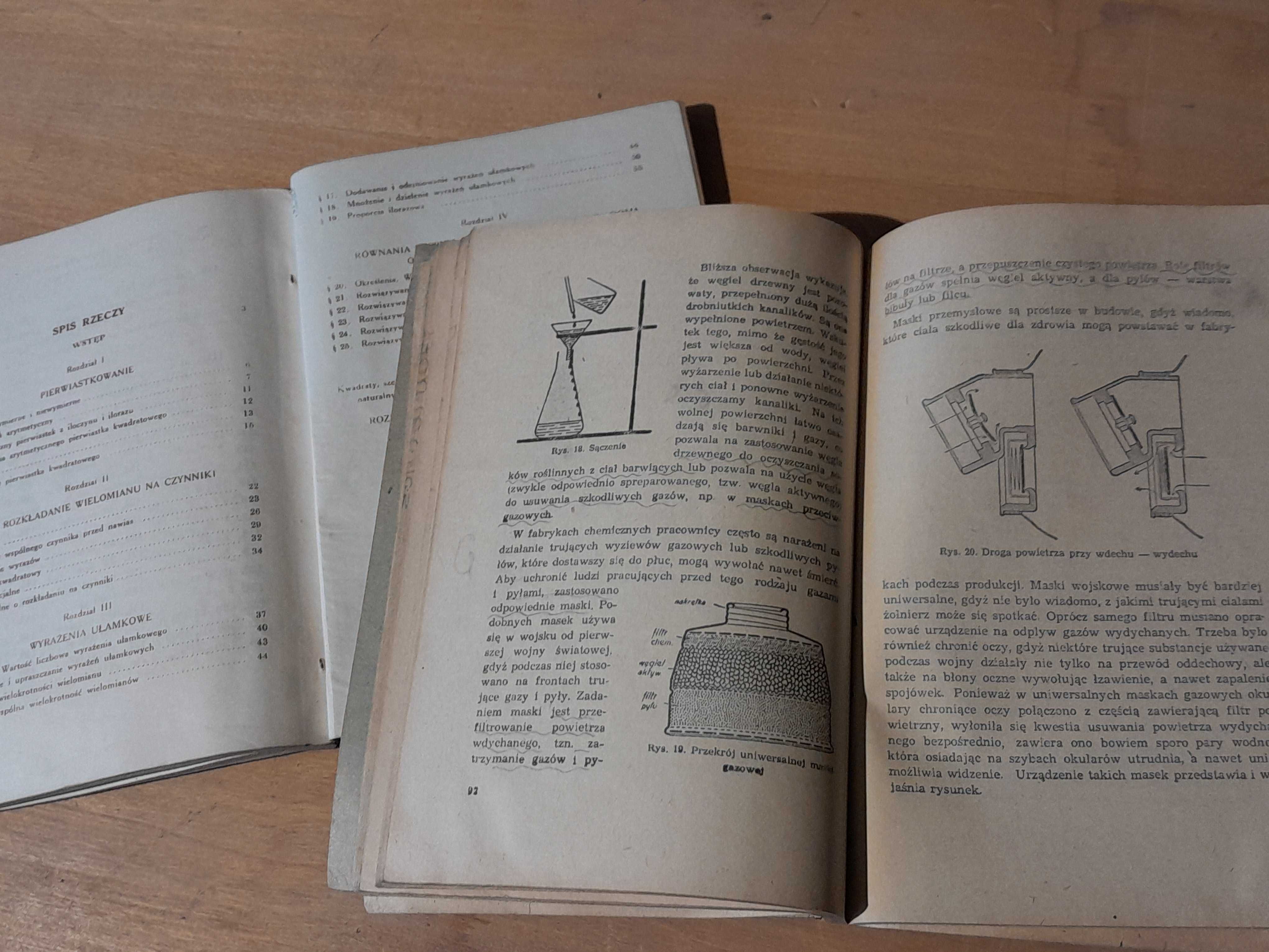 Stare książki podręczniki Algebra 1947 Chemia 1951 zabytek PRL retro