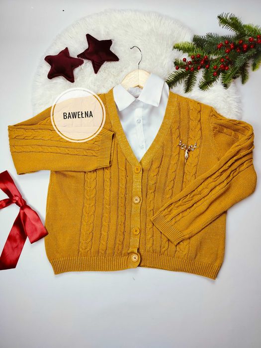 Miodowy bawełniany sweter kardigan zapinany krótki rozmiar M 38