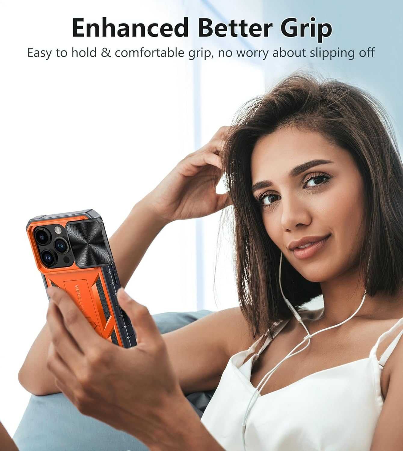 FNTCASE etui IPHONE 13 Pro 14 PRO osłona aparatu + szkło pomarańczowe