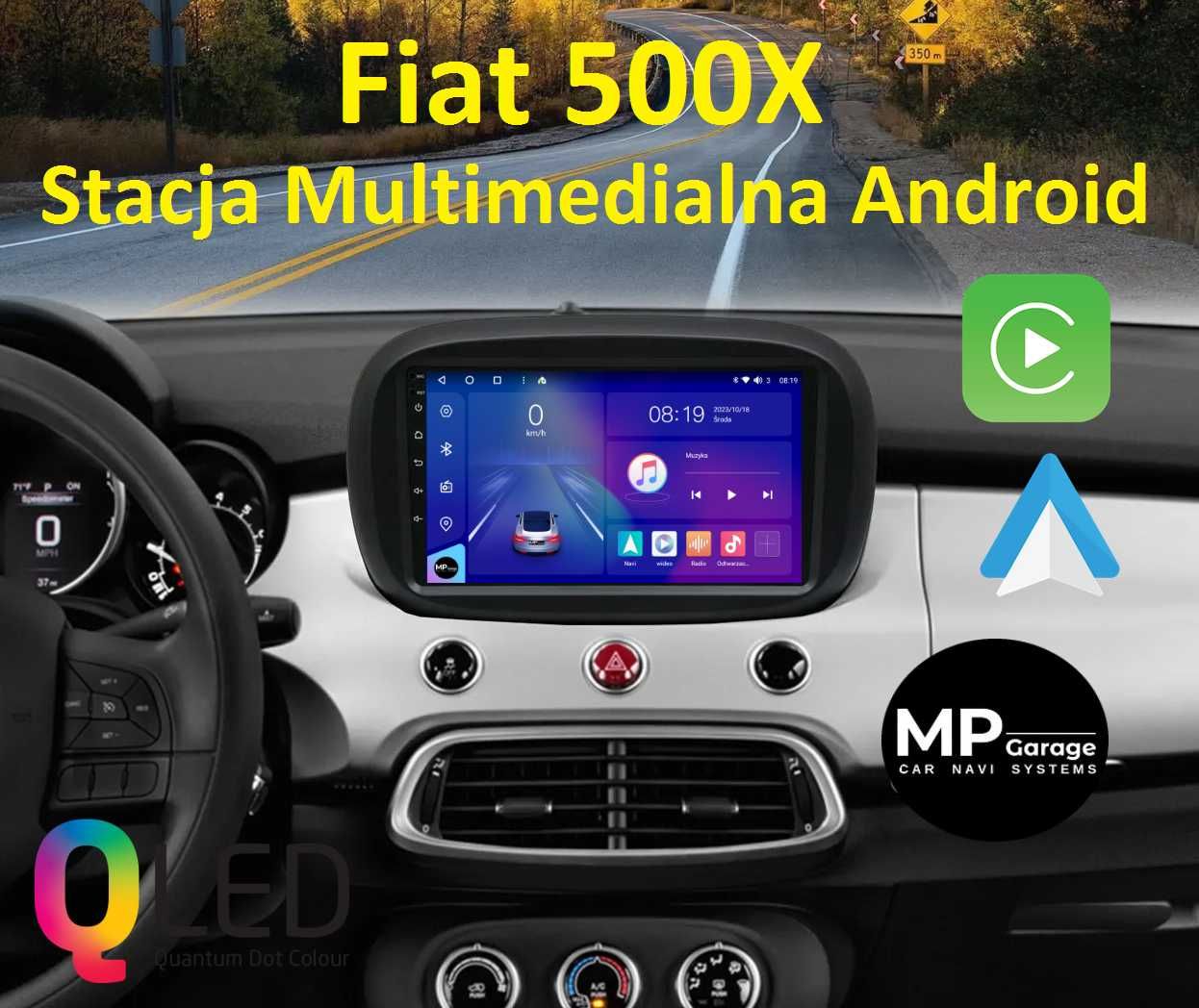Radio FIAT 500X Nawigacja Android CarPlay/AA Qled Montaż Gwarancja!