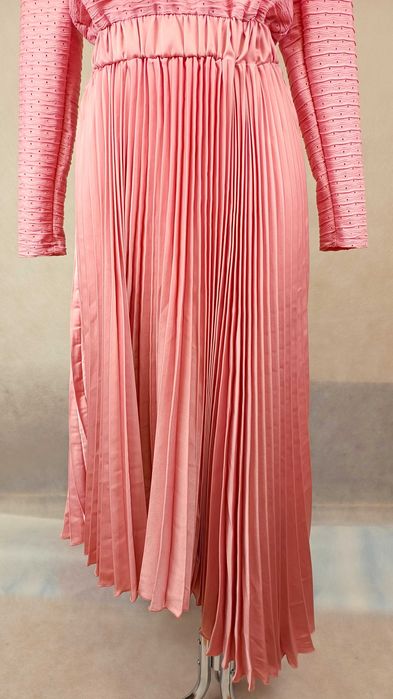 piękna asymetryczna plisowana długa sukienka S ażurowa wesele święta