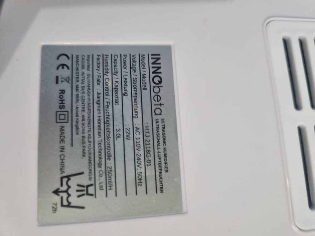 Nawilżacz parowy ultradźwiękowy z pilotem InnoBeta 22W 3L biały