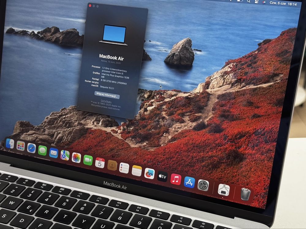MacBook Air 2020 r. i5 8/256GB Szary Super Stan