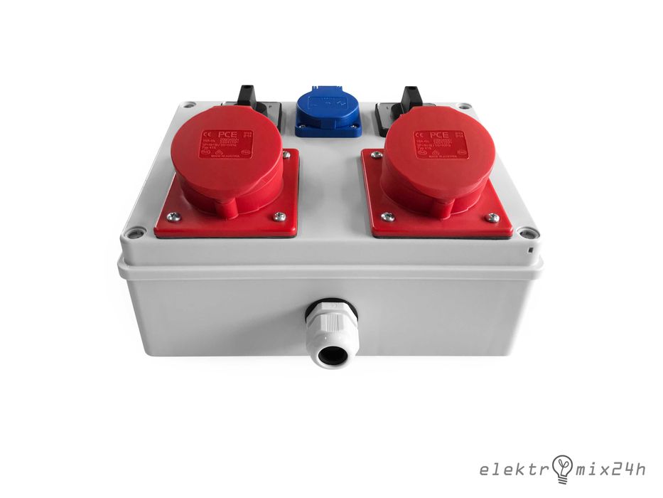 Skrzynka elektryczna, gniazda 1x16A 230V | 2x16A 5P 400V + L-0-P