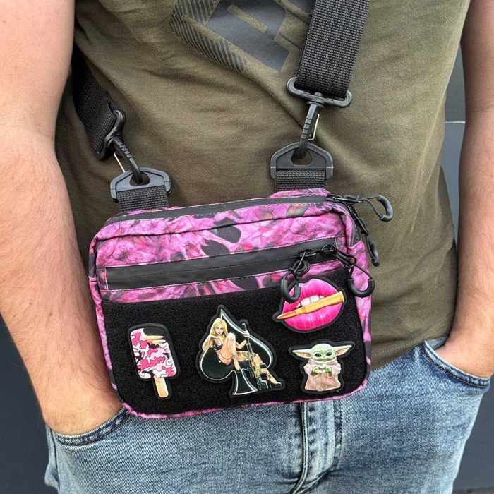 Тактична сумка через плече чоловіча чорна з липучкою під патчі