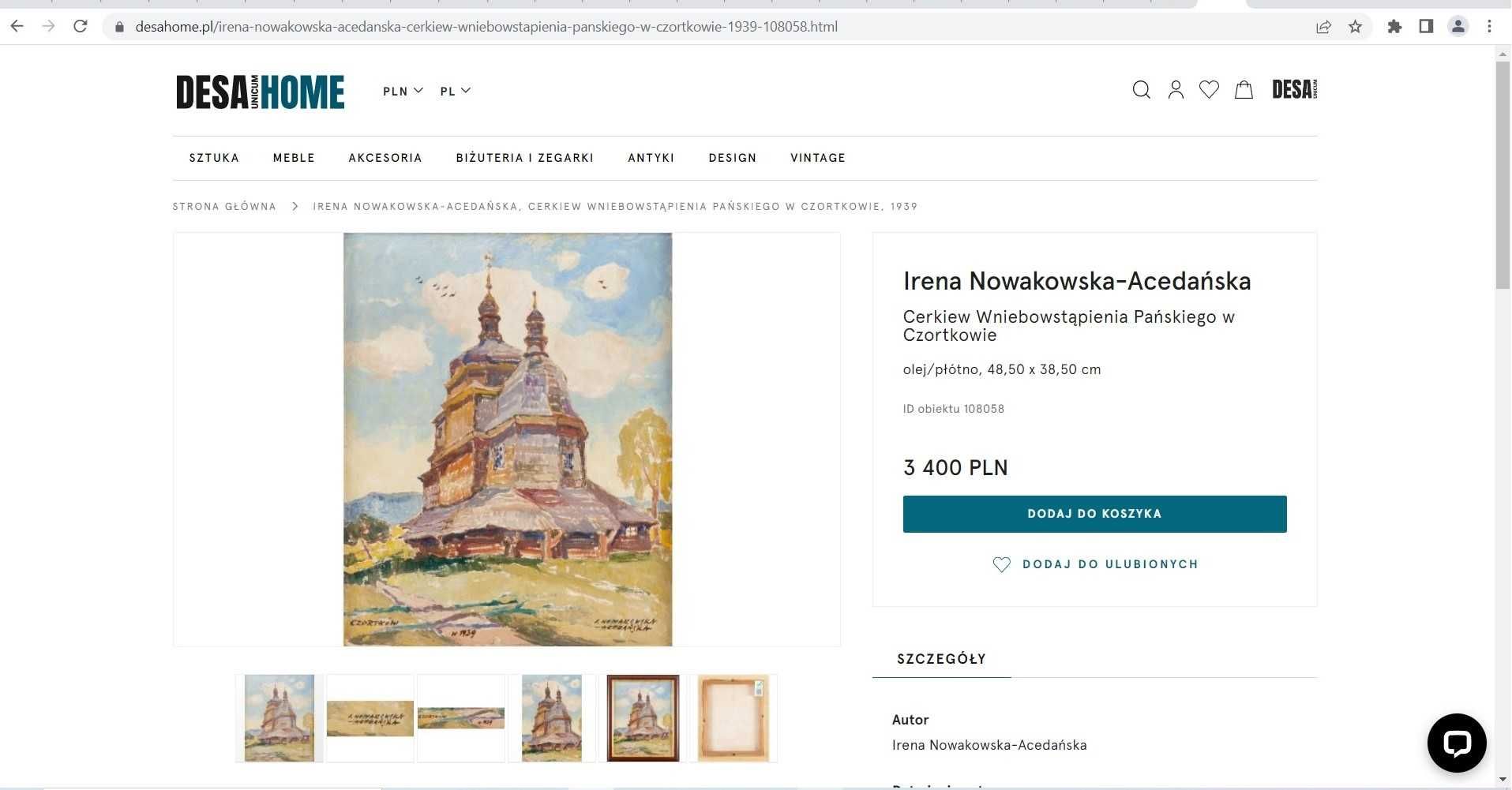 obraz olejny Irena Nowakowska - Acedańska Cerkiew Czortków 1939
