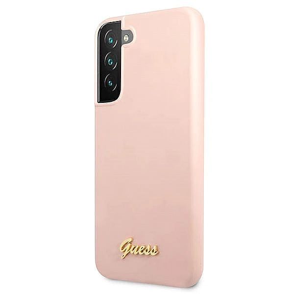Etui Guess Silicone Script Metal Logo na Samsung Galaxy S22+ - różowe