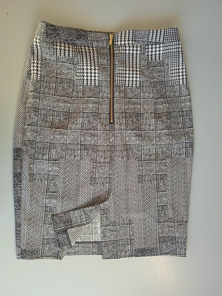 NOWA Spódniczka H&M Midi 34 XS Spódnica Tweed Pepitka Ołówkowa Jodełka