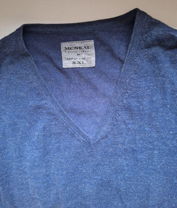 Męski sweter w serek granatowy niebieski XXL XL