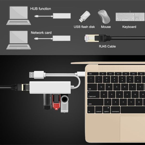 Z566 Adaptador USB-C - RJ45 + 3X USB Macbook Air Pro & PC