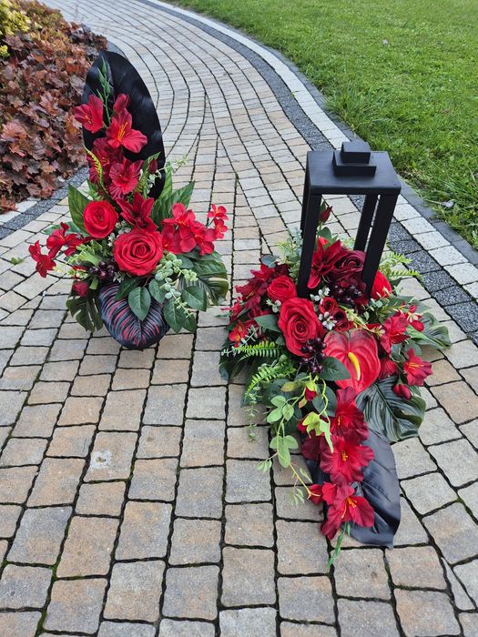 Komplet nagrobny kompozycja na grób wszystkich czarny lampion stroik