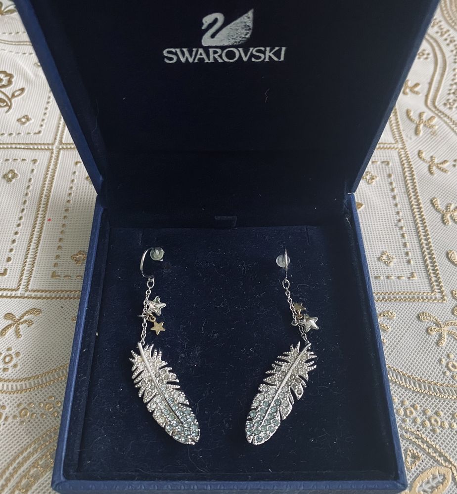 UNIKAT nowe kolczyki Swarovski pióra piórka gwiazdki