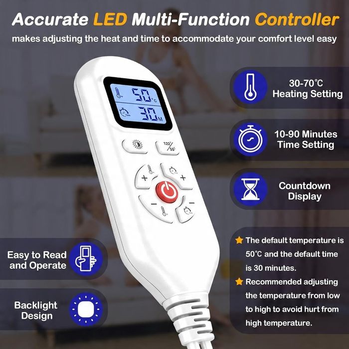 Elektryczny podgrzewacz do stóp, 30-70°C, automatyczne wyłączanie