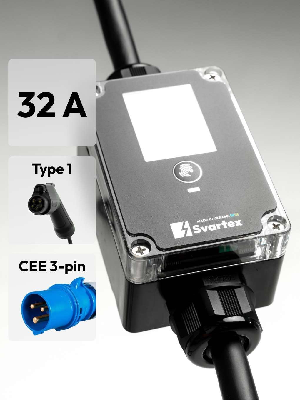 Зарядка для електромобіля Svartex 32A Type1 (J1772) 7.4 кВ WiFi Pro