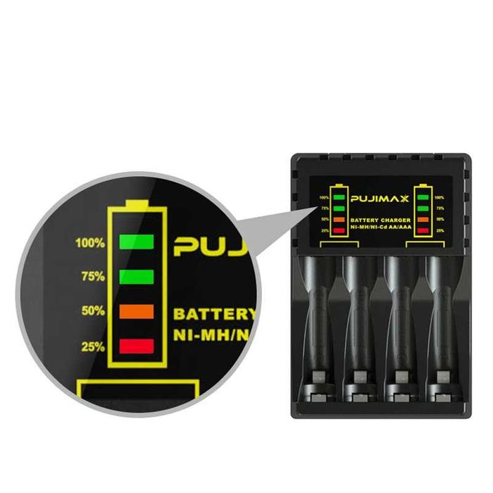 Carregador de pilhas recarregáveis USB com indicador led