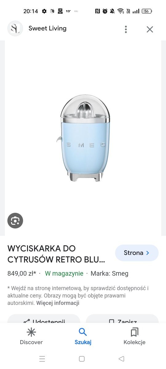 Nowy Smeg niebieski wyciskarka