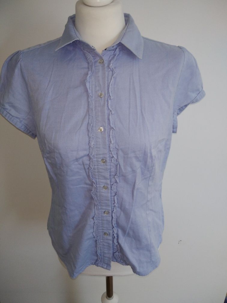 Bawełniana koszula z krótkim rękawem Zara Basic baby blue 38 M