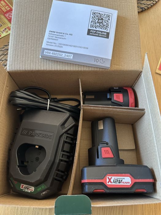 Nowy zestaw parkside 2ah 12v, 4ah 12v i ładowarka 12v.