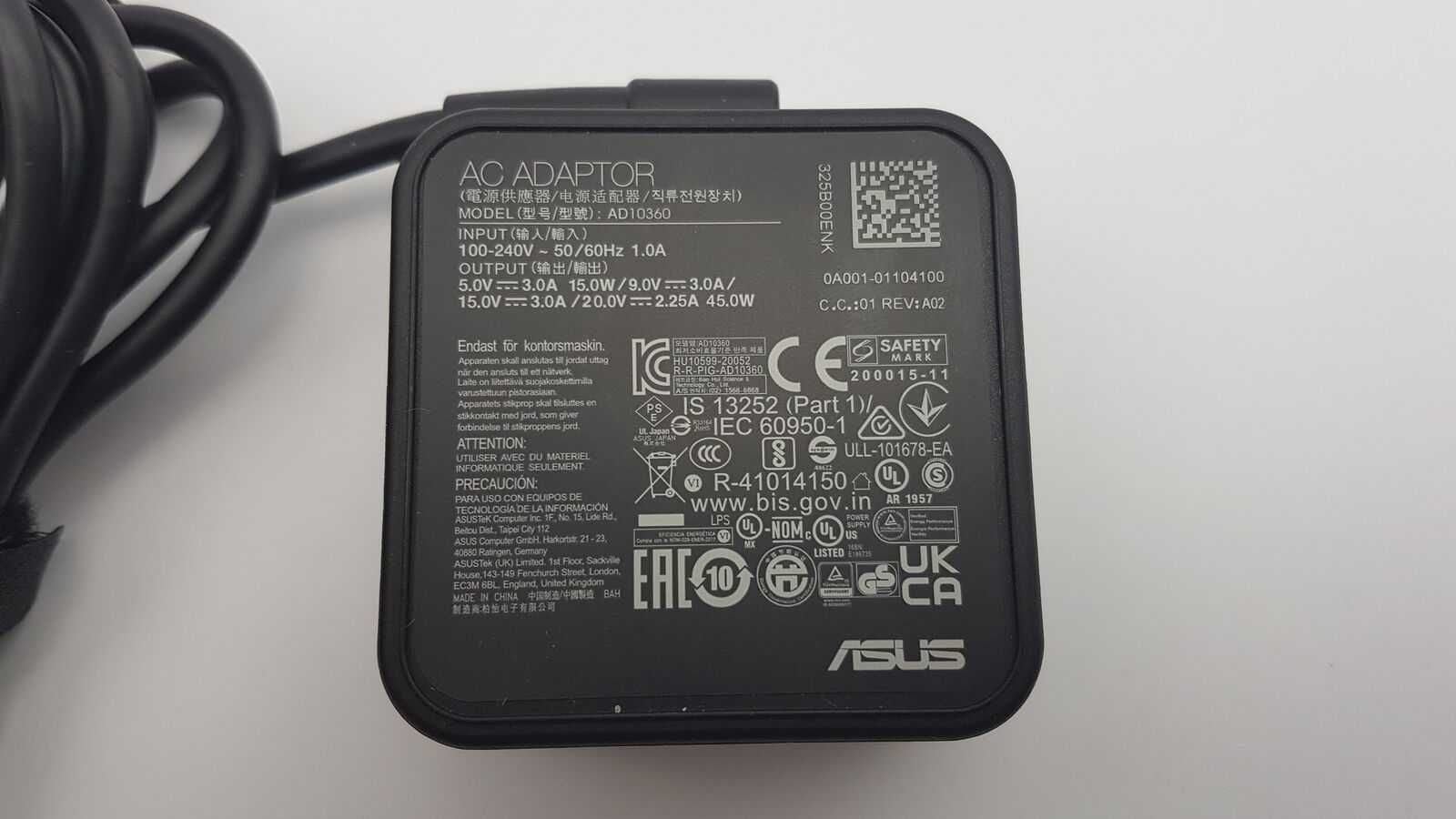 Блок живлення, зарядка Asus Type-C 45W 20V/2,25A 15V/3A 9V/3A 5V/3A