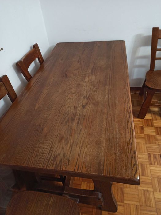 Mesa jantar rústica madeira maciça 170x85cm + 6 cadeiras