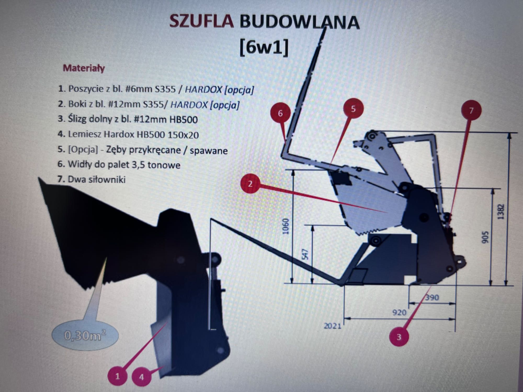 Łyżka przednia budowlana 6 w 1 JCB 3cx 4cx szufla widły manitou CAT