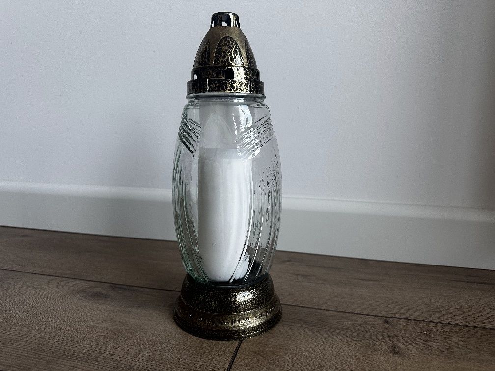 Pakiet 4 dużych 29cm zniczy szklanych z wkładami