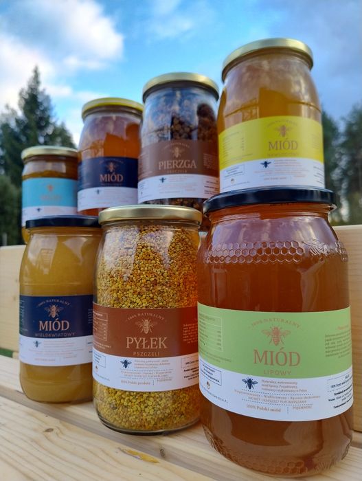 Wosk pszczeli 300g + Sloik 900ml miód wielokwiatowy leśny