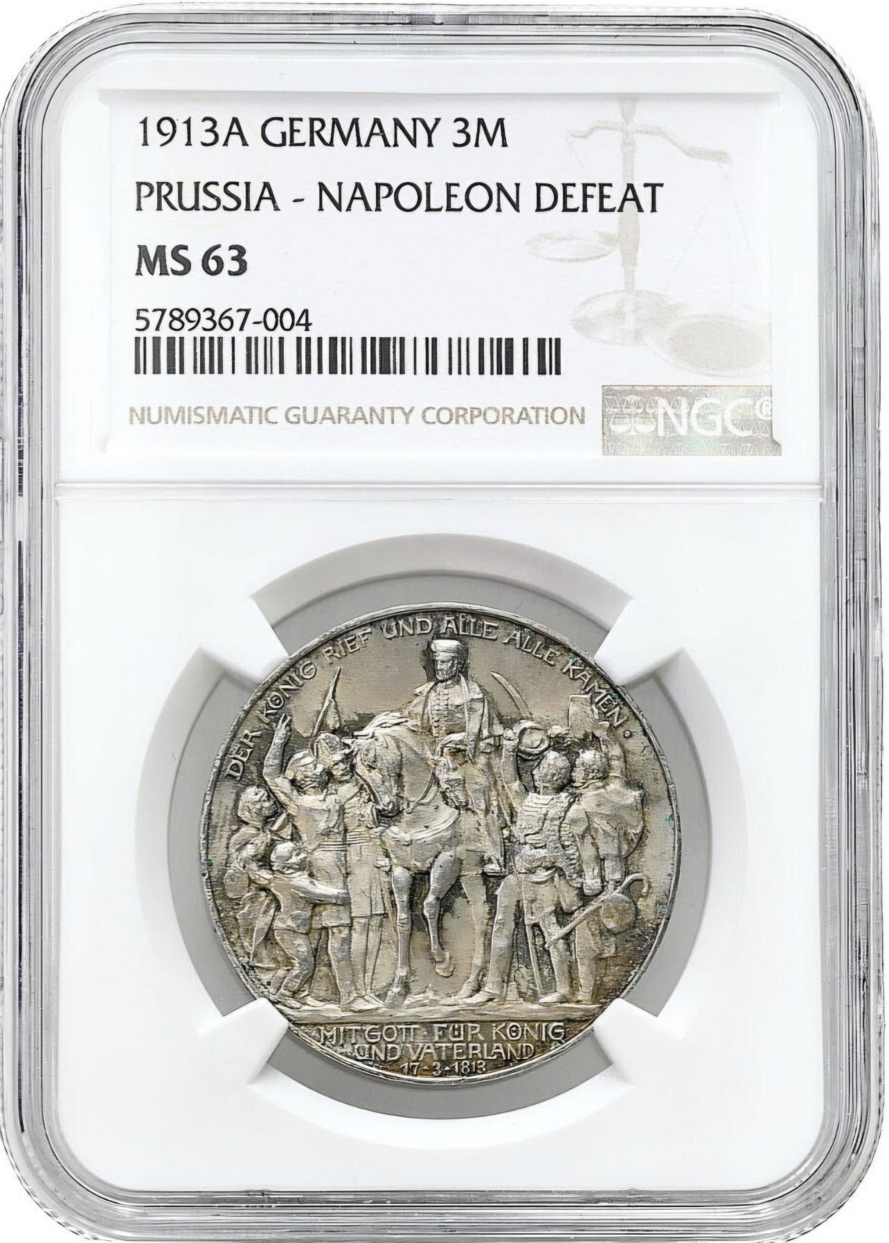3 marki 1913 - Napoleon defeat - grading NGC MS63