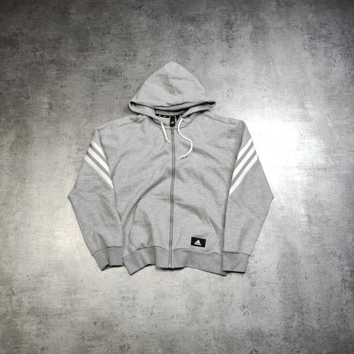 MĘSKA Bluza Szara Adidas Hoodie z Kapturem Bawełna Suwak 3 Paski