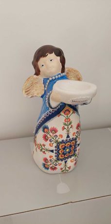 Anioł świecznik ozdoba  figurka na tealight, ludowy 24 cm Aniołek