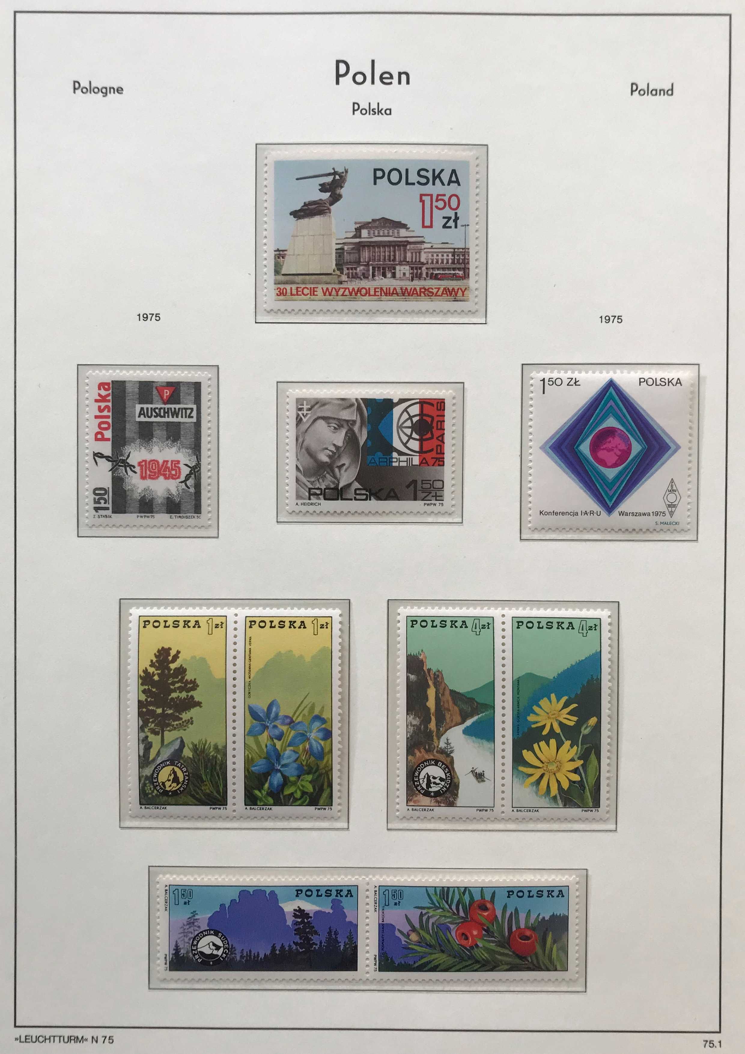 Znaczki polskie, rocznik 1975, czyste (niekasowane) - 69 sztuk