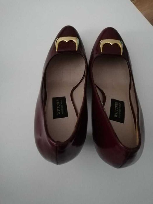 Czółenka skóra naturalna bordowe (burgund) roz. 37