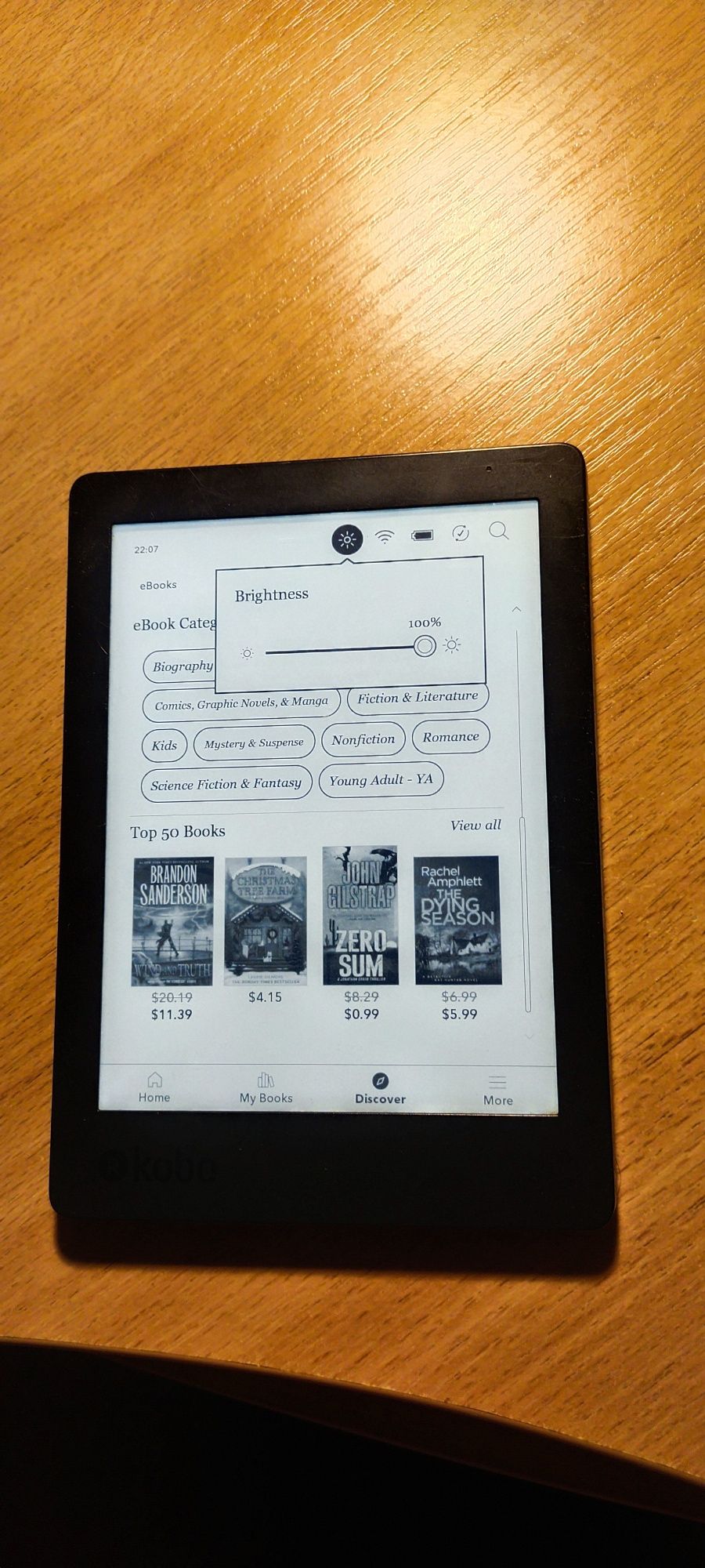 Електронна книга Kobo Aura 2 (N236)Black, e lnk,  підсвіткa, wi fi
