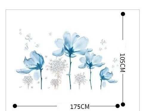 Наклейка на стену виниловая цветы бабочки голубая 105*175 см