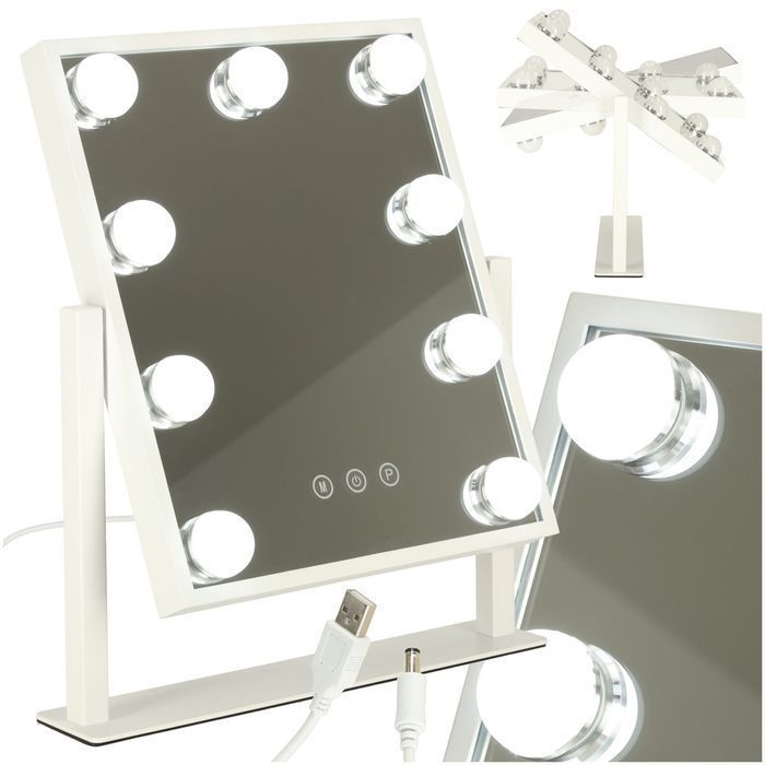 Lusterko do Makijażu Kosmetyczne Podświetlane 9 LED USB 25x30 cm