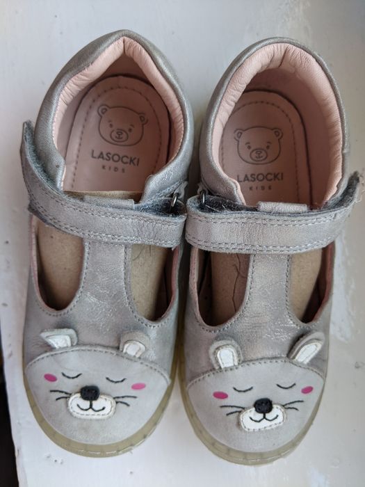 Buty baleriny półbuty skórzane Lasocki rozm. 27 srebrne przejściowe.