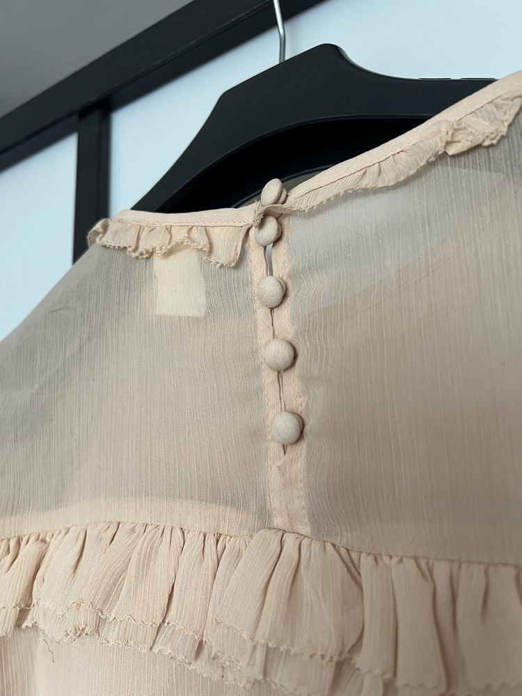 Bluzka H&M 38 falbanki mgiełka nude romantyczna retro