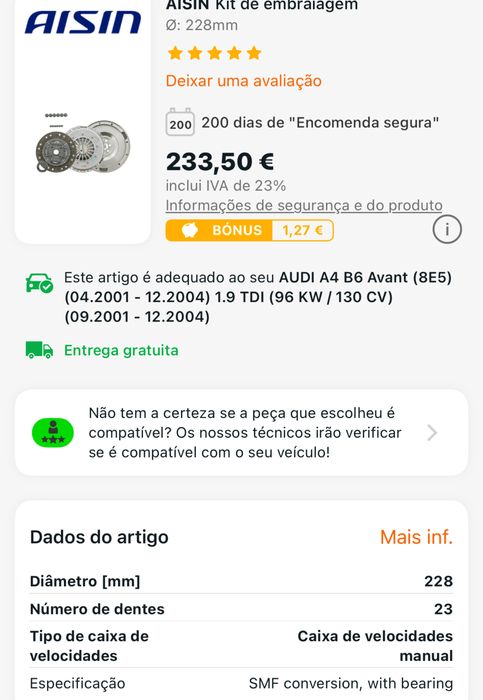 Audi A4 02 130CV Kit de embraiagem de bi-massa para monomassa novo
