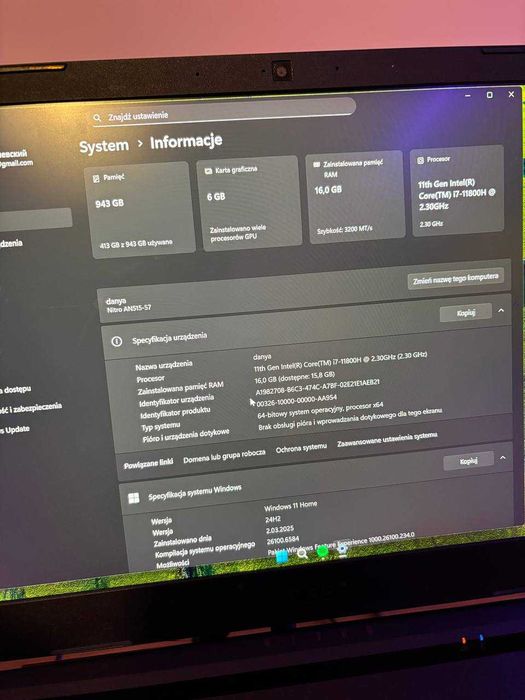 Acer Nitro 5, i7\rtx3060