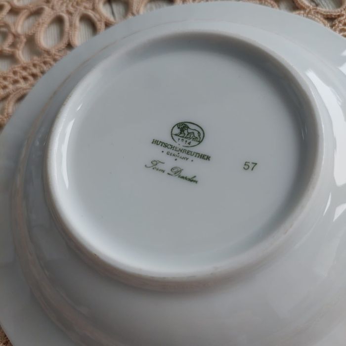 Popielniczka Hutschenreuther Dresden biała porcelana ukwiecona, zdobio