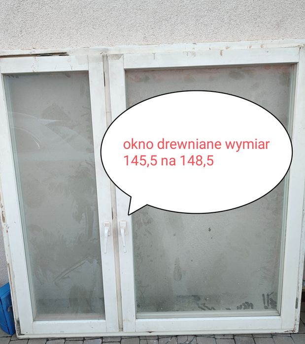 Okno drewniane razem z futryną 145,5 cm na 148,5 cm . w dobrym stanie