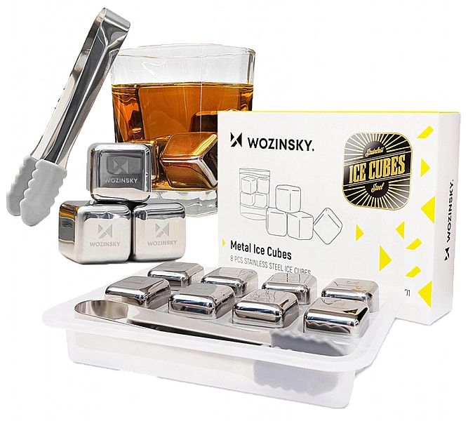 Metalowe lodowe kostki do drinków 8 sztuk + szczypce
