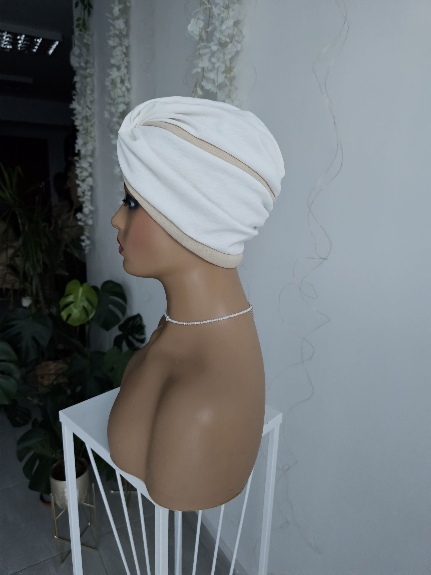 Turban czepek Ola śmietanka-beż nakrycie głowy podczas leczenia czapka